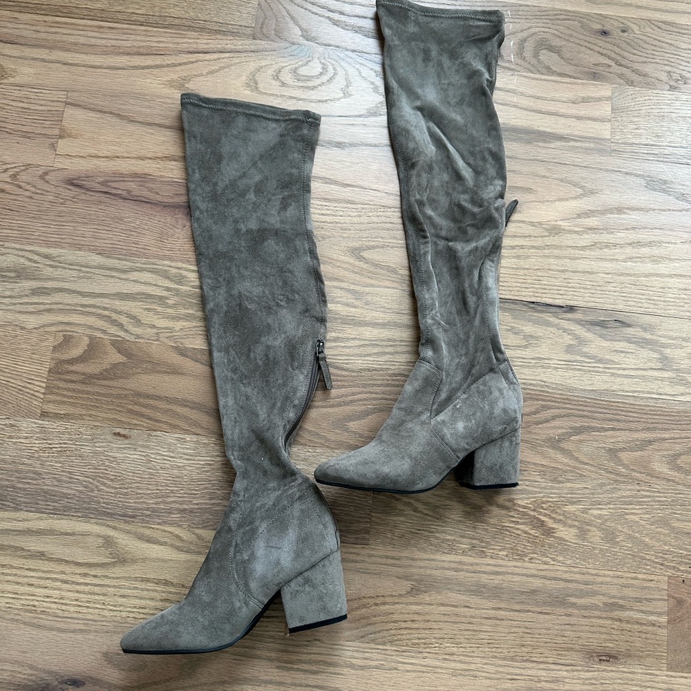 Goodnight Macaroon Charcoal Suede Over-the-Knee Boots